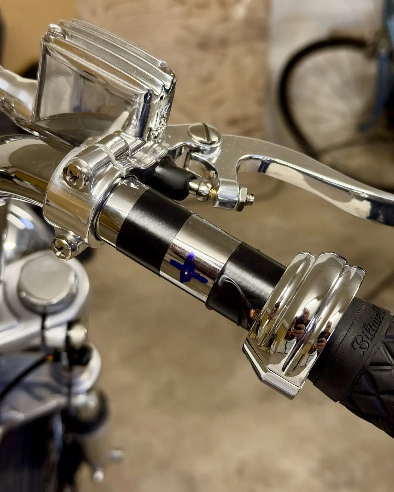 The master cylinder and lever on the handlebar