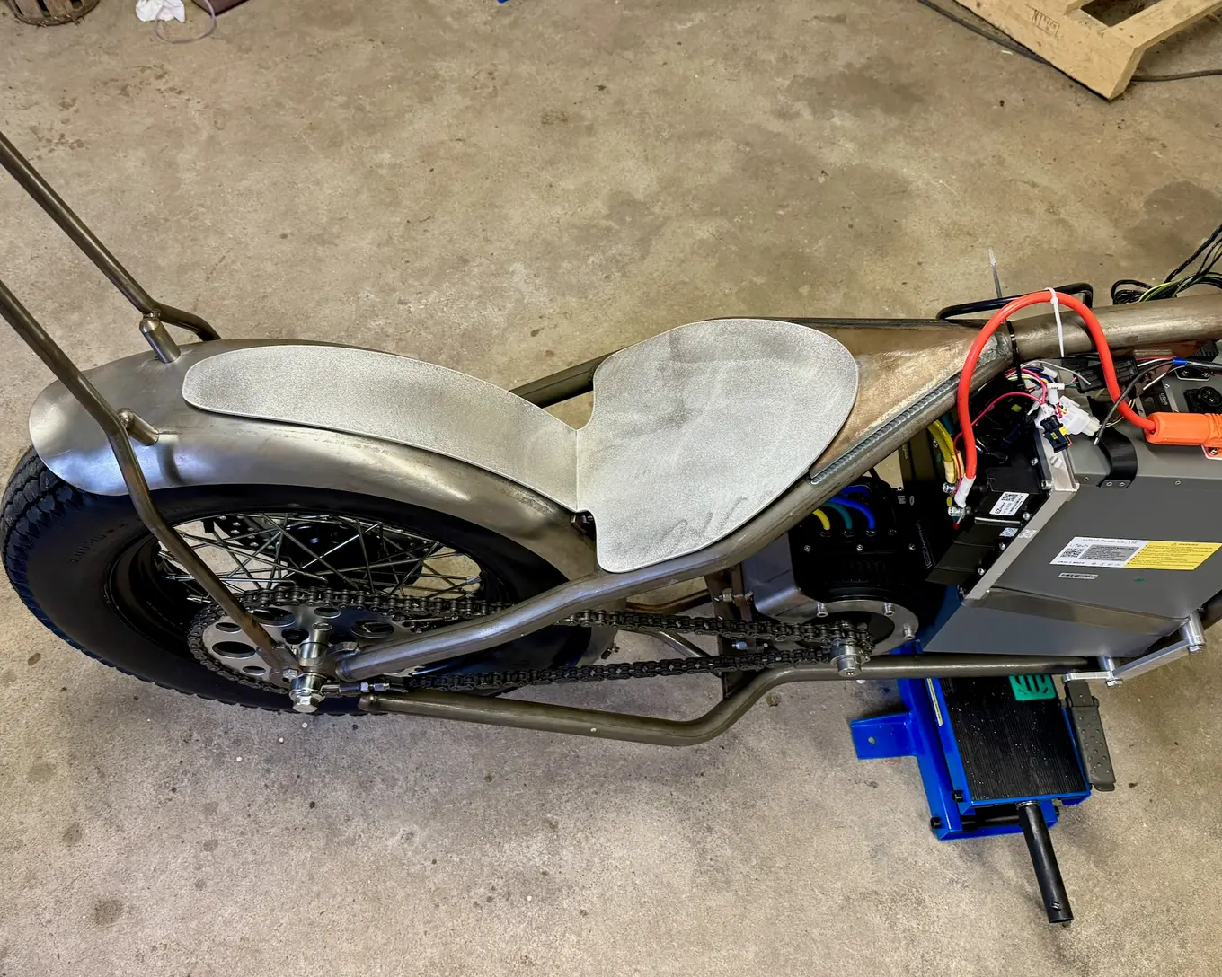 The bike from the side with the finished seat pan mounted
